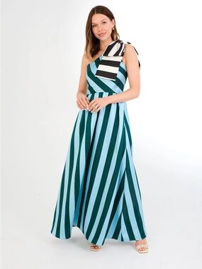 Abbey Glass Caroline Gown Blue Striped Mikado